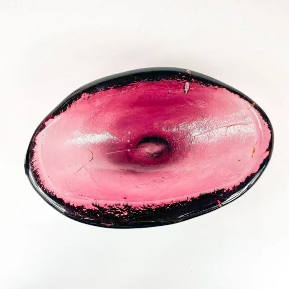 Vintage Blenko Amethyst Textured Art Glass Oval Bowl Cigar Ashtray